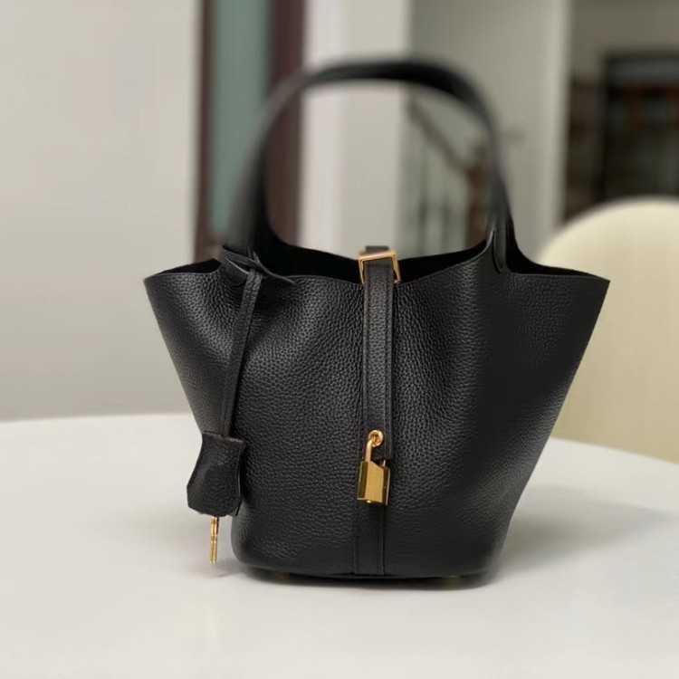 Designer Picotin Lock Bag Baobao Women's New 2023 Fashion Mom Baocai Basket One Leather Bucket Litchi Pattern Handbag 0531 H910