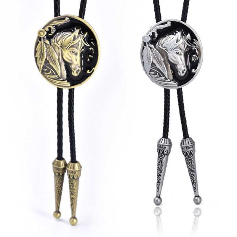 Bolo Ties Bolo Tie uomo Cravatta stile cowboy occidentale con decorazioni con fibbia a cavallo in rilievo Accessori costumi di Halloween HKD230719