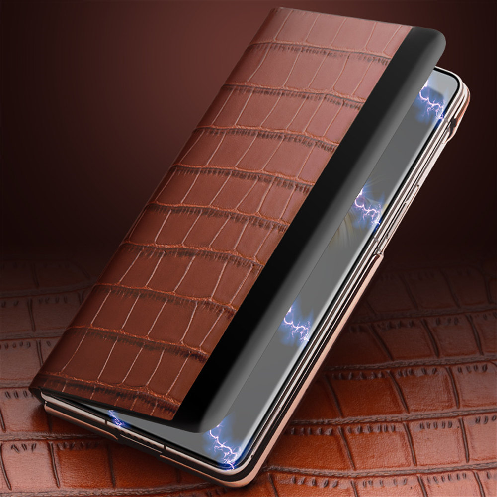 Genuine Leather Slim Case For Huawei Mate X3 Crocodile Smart Window Holder Cover