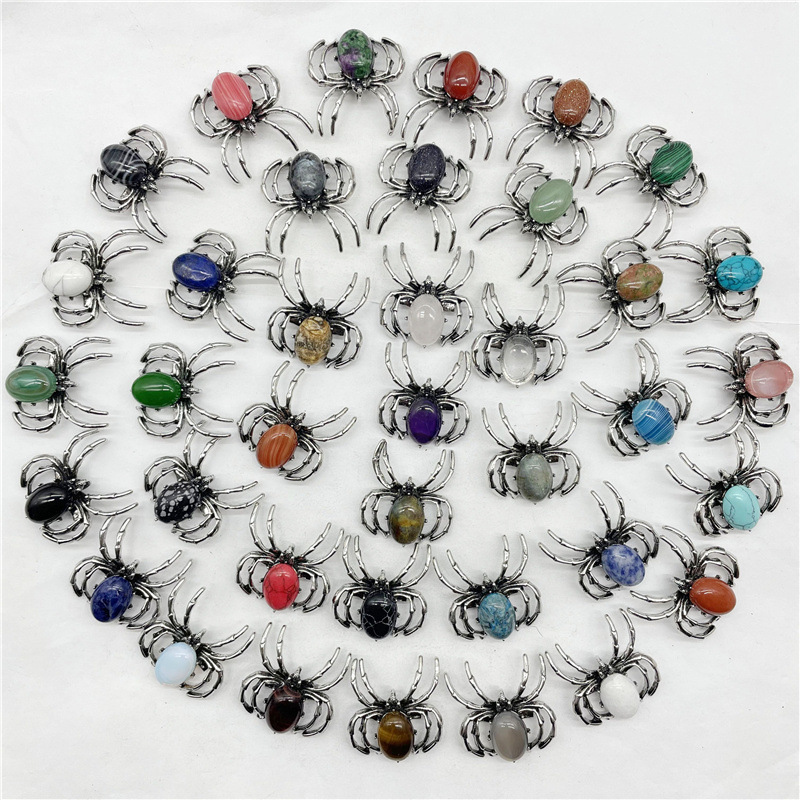 Natuurlijke Rozenkwarts Steen Spider Vorm Hanger Dual Gebruik Insect Broche voor Sieraden Maken Gratis Verzending