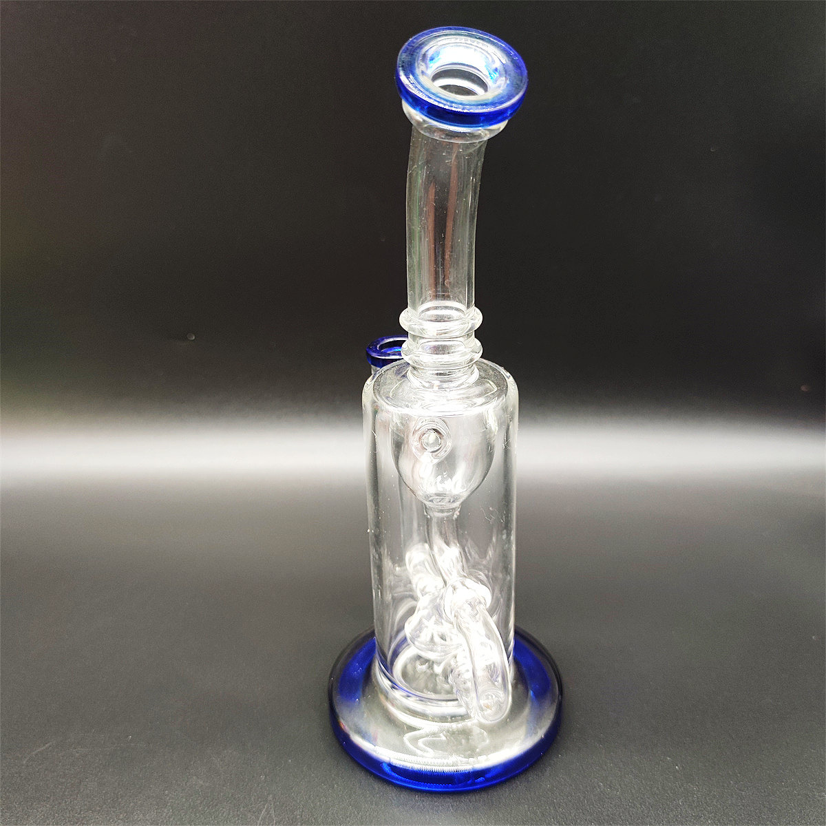 2022 Twin Chamber Fab Egg Slit Hub Heady bog Thicnk Clear Blue 10 Inch Hookah Glass Bong Dabber Rig Recycler Incycler Smoke Pipe Slit Puck 14.4mm Joint Perc