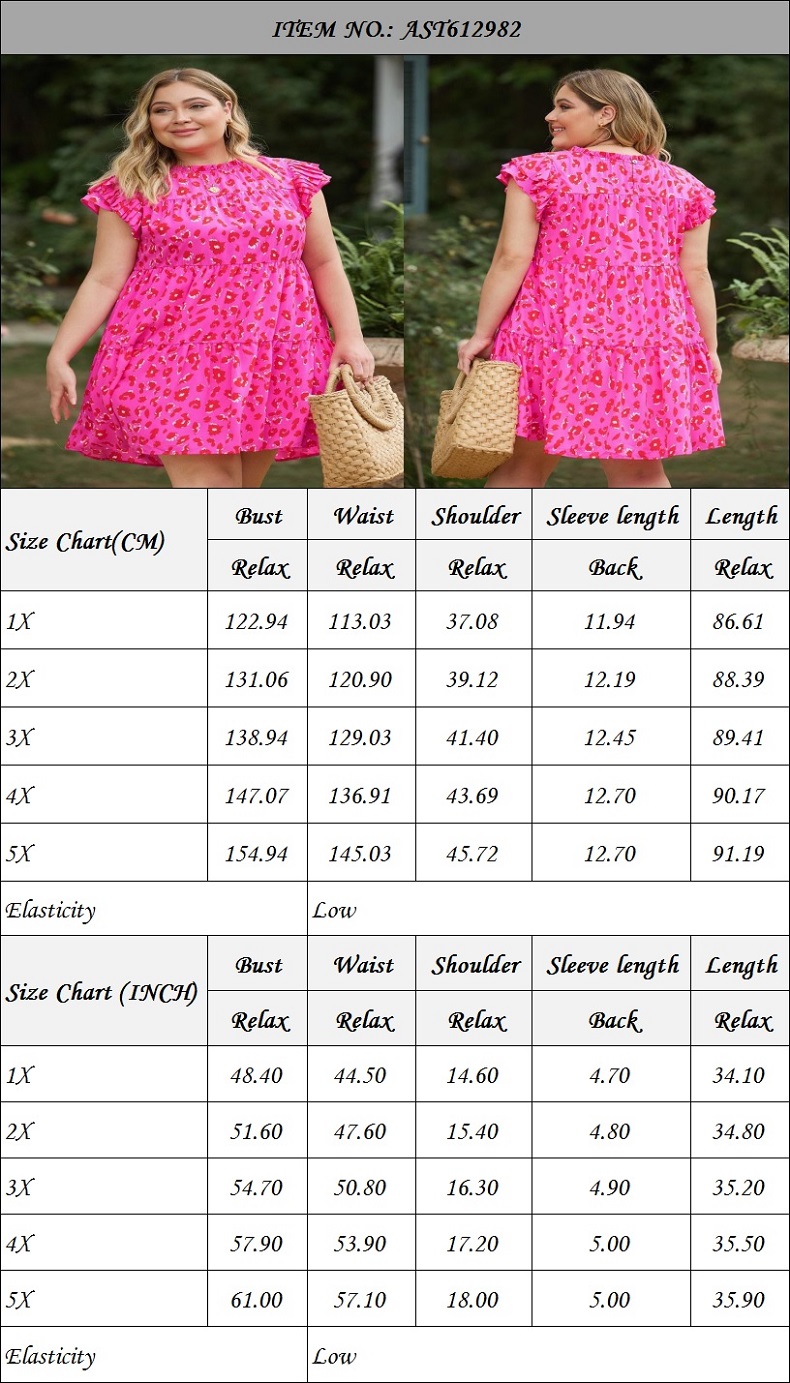 Partihandel vestido rose leopard tryck frilled ärmlös sommar dam eleganta kvinnor plus storlek klänningar