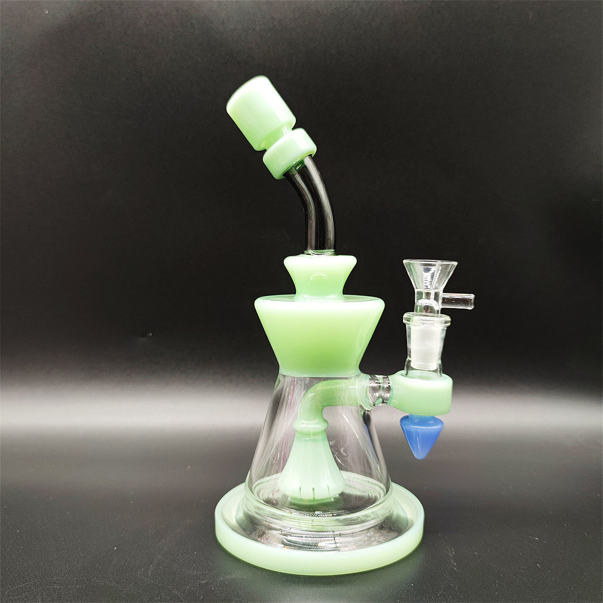 9" Heady Bong Glass Water Pipe Bong Turbine Percolator Cream Green Gem Style with Vivid Wig Wag Bowl Cyclone Bongs With Round 14mm Regular Bowl plus perc