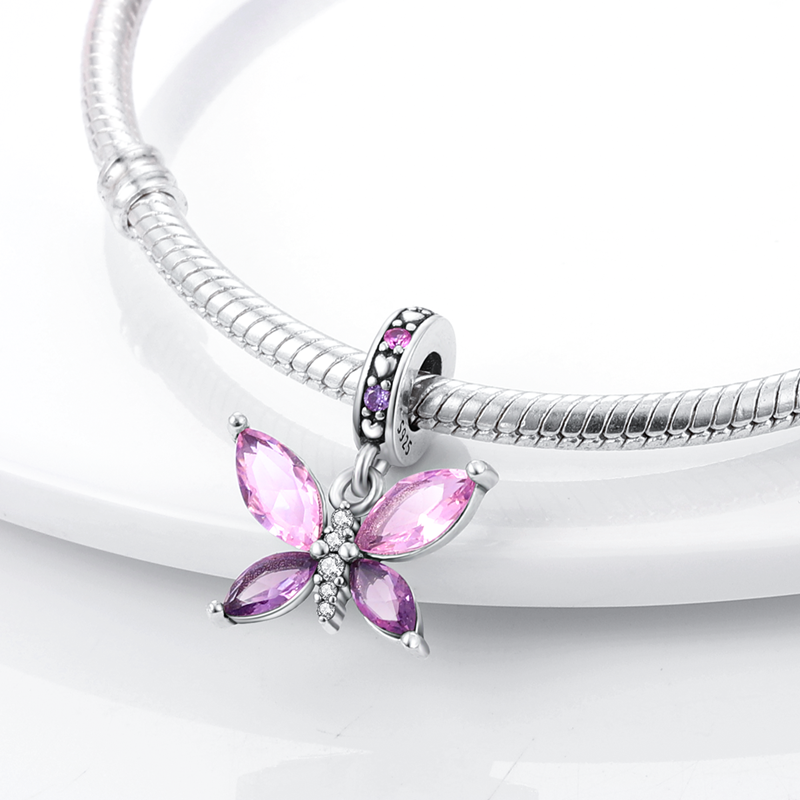 925 Silver Fit Pandora Charm Nowy kolorowy motyl Dragonfly Dragonfly Dangle Fashion Charms Zestaw wisiorek