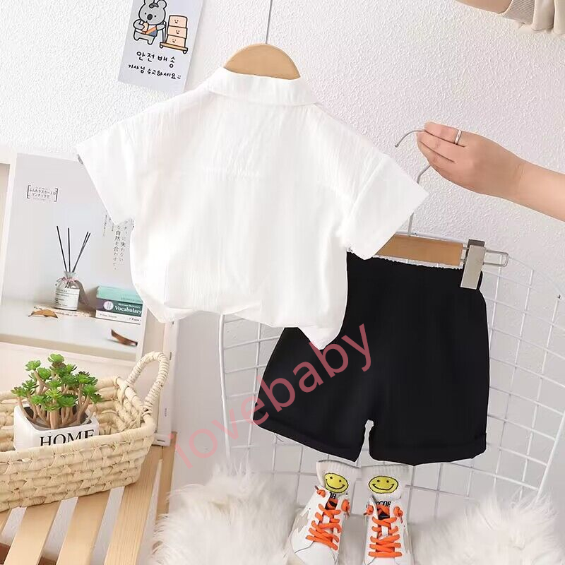 Boys' summer suit 2023 new western baby summer online celebrity shirt short sleeve clothes children cool and handsome children's clothing.