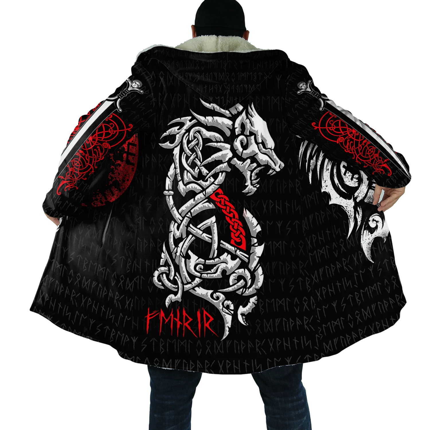 Męskie mieszanki wełny męskie Cloak Raven Viking Tattoo 3D na całym wydrukowanym polarowym płaszczu z kapturem unisex zwykły gruby ciepły powłoka CH79 HKD230718