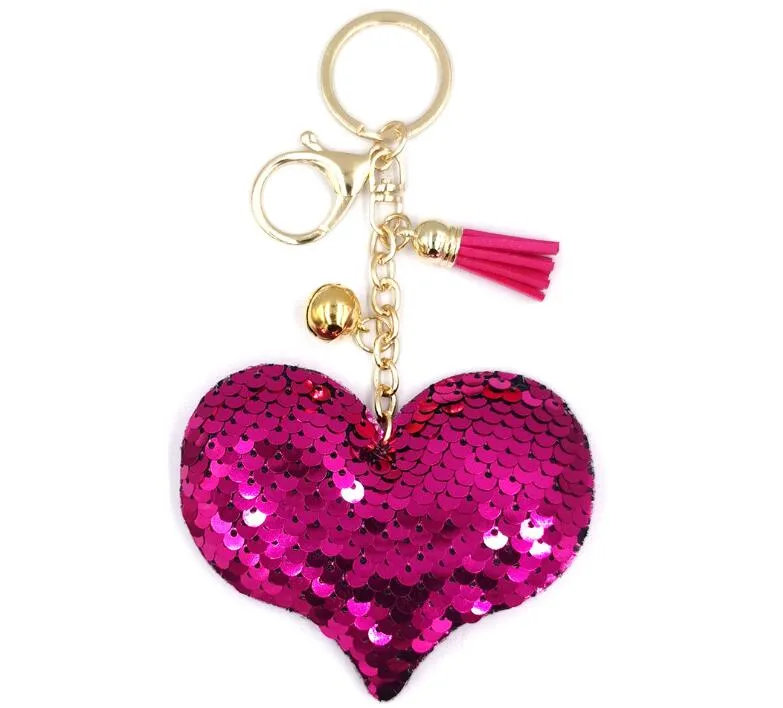 Cool Sequin porte-clés pêche coeur amour gland cloche porte-clés personnalité masculine et féminine sac de voiture mode ornements petit cadeau