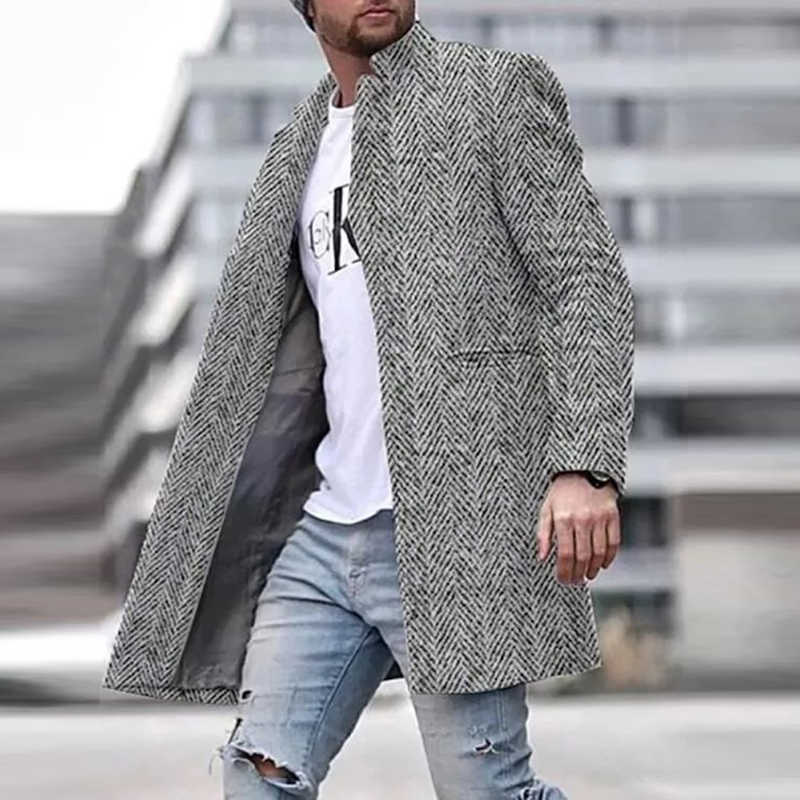 Miscele di lana da uomo Uomo Autunno Inverno Manica lunga Cappotti Fashion Straight Mens Blazer Giacche Modello vintage Stampa colletto alla coreana Cappotti con bottoni HKD230718