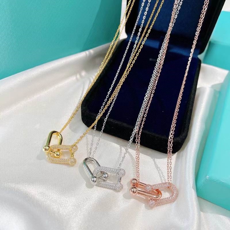 2023 joli pendentif mignon colliers long or mince chaîne en acier inoxydable diamants cristal joint anneaux conception femmes collier avec sac à poussière et boîte