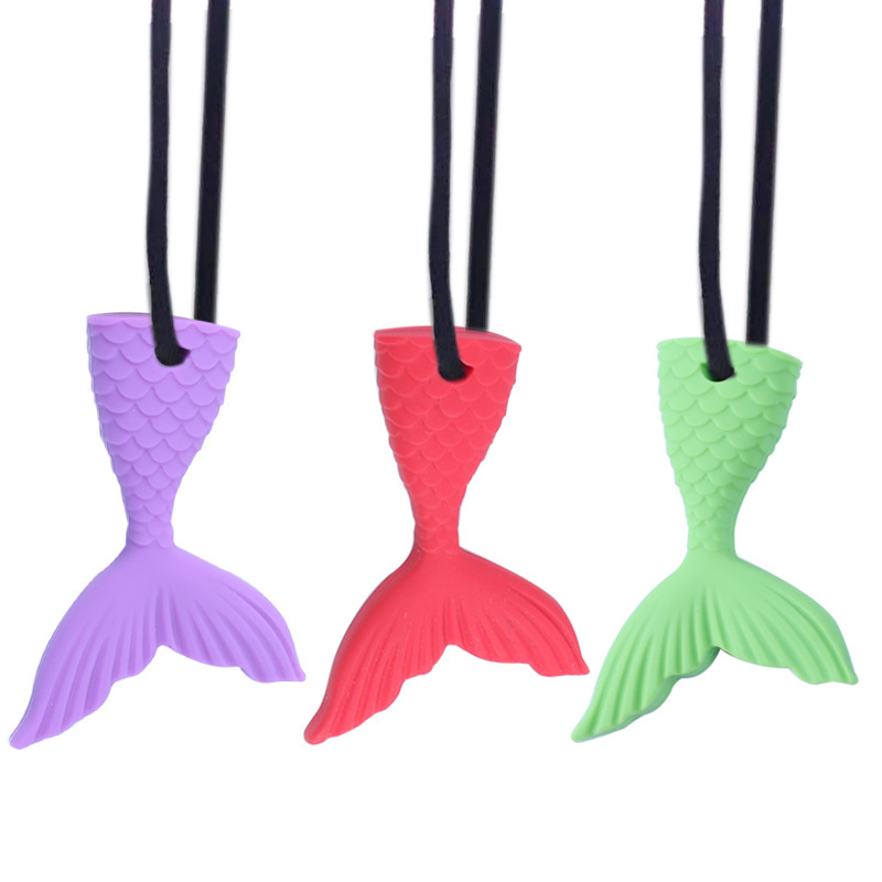 Silicone queue de sirène pendentif bébé anneau de dentition collier enfants de qualité alimentaire sensoriel jouets à mâcher infantile dents molaire bâton cadeau