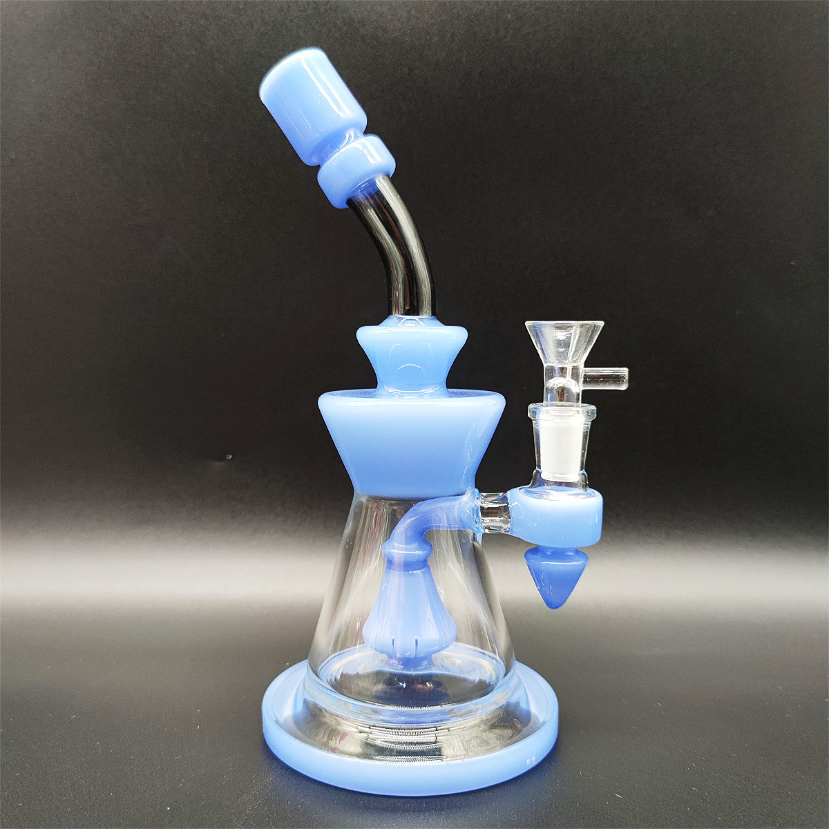 9" Heady Bong Glass Water Pipe Bong Turbine Percolator Cream Blue Gem Style with Vivid Swan Shape Bowl Cyclone Bongs With Round 14mm Regular Bowl