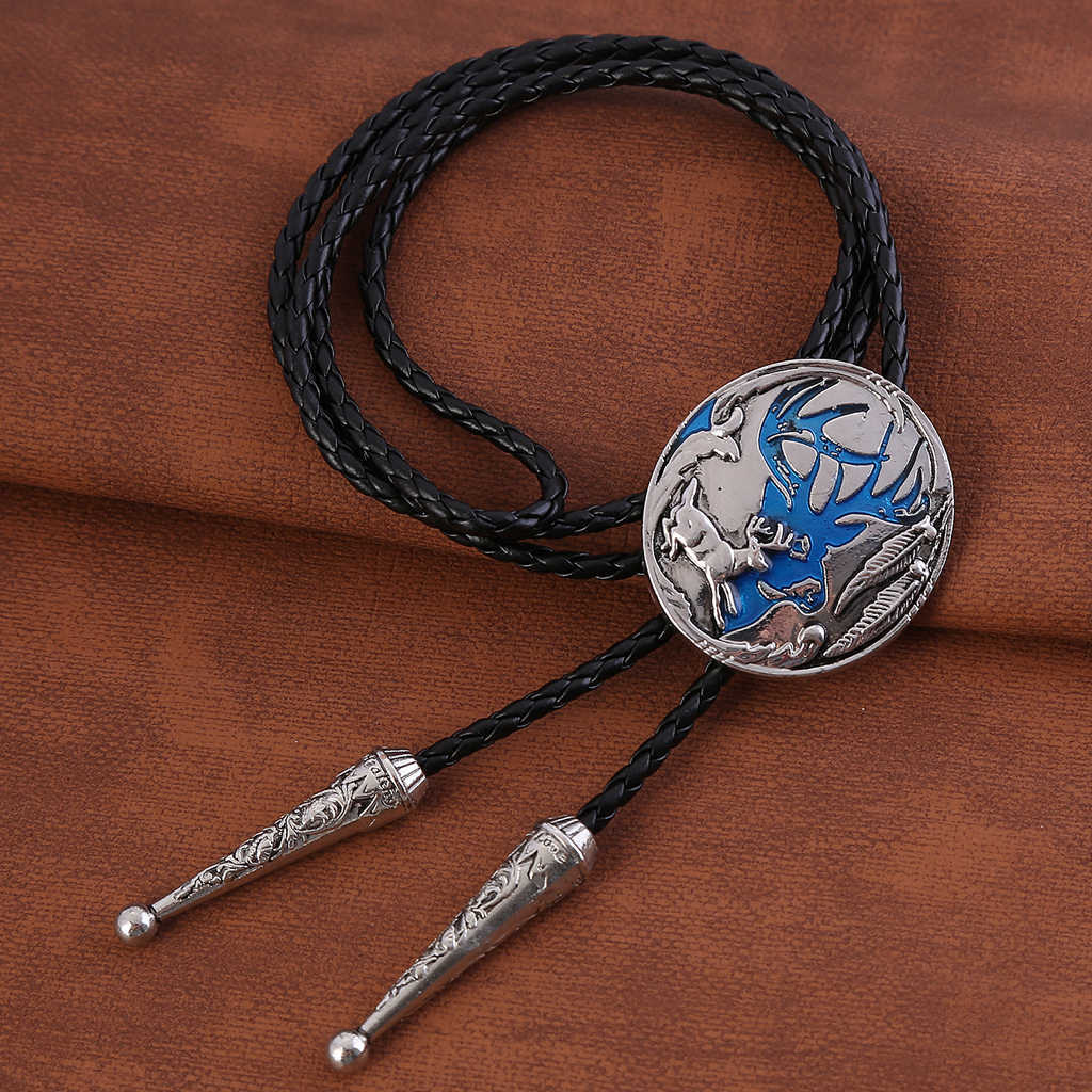 Bolo Ties European and American new style bolo tie animal elf elk fashionable men's leather cord necklace HKD230719