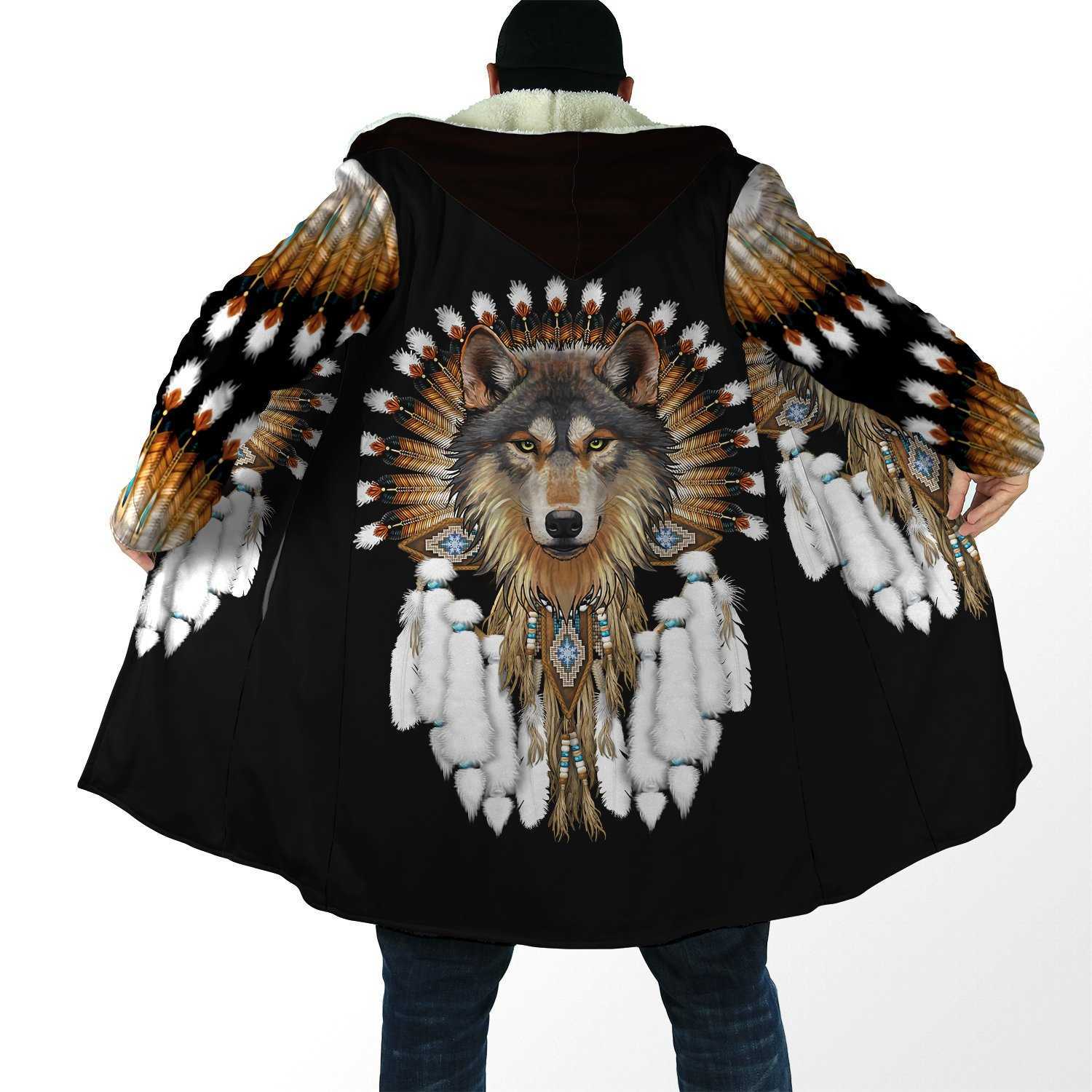 Hommes laine mélanges 2021 hiver hommes manteau belle Tribal Native Wolf 3D impression complète épais polaire à capuche manteau unisexe décontracté chaud Cape manteau DP15 HKD230718