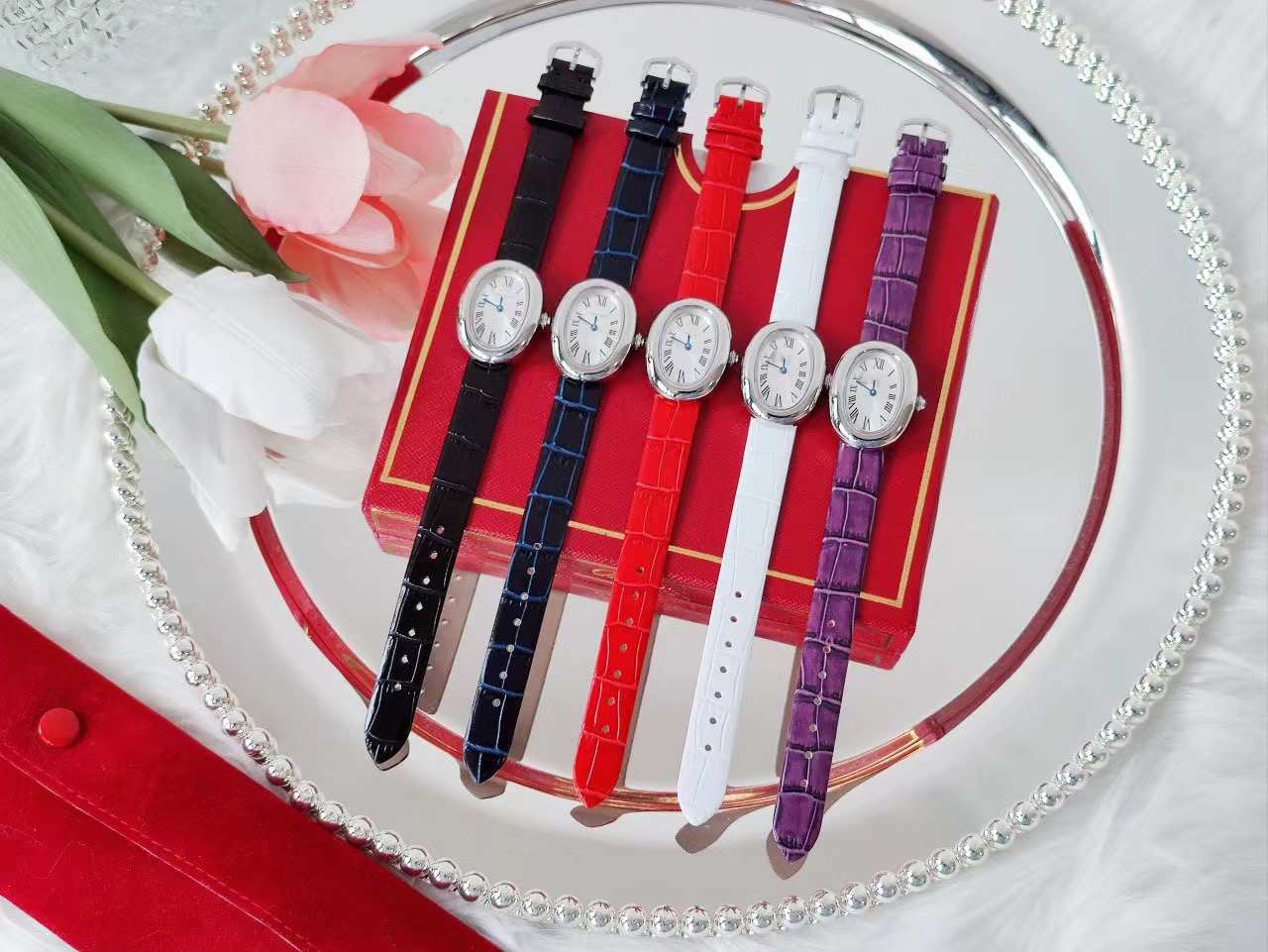 Montre de luxe pour femmes, bracelet en cuir, multicolore, en acier inoxydable, Styles de vente chauds