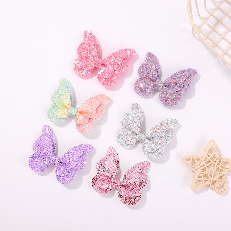 2.7inch Gradient Butterfly Hair Bows Glitter Girls Hair Clips Girls Kids Barrettes Copricapo Accessori capelli