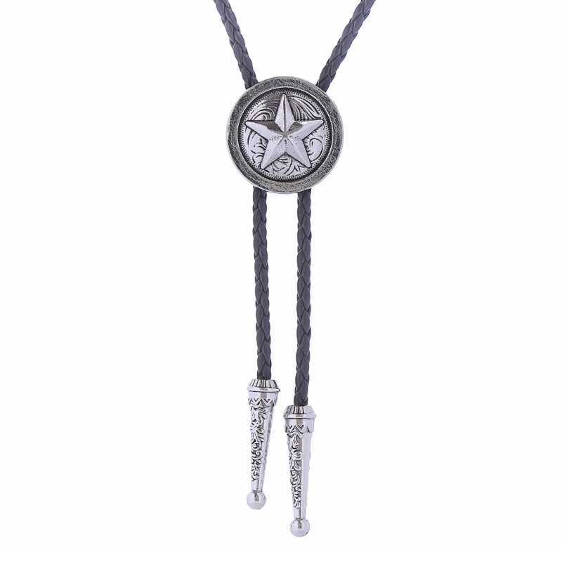 Bolo Ties N58F Bolo Tie Handmade Pentagrams Shape Western Cowboy Bola Tie Necktie Leathers Necklace Long Tie Pendant HKD230719