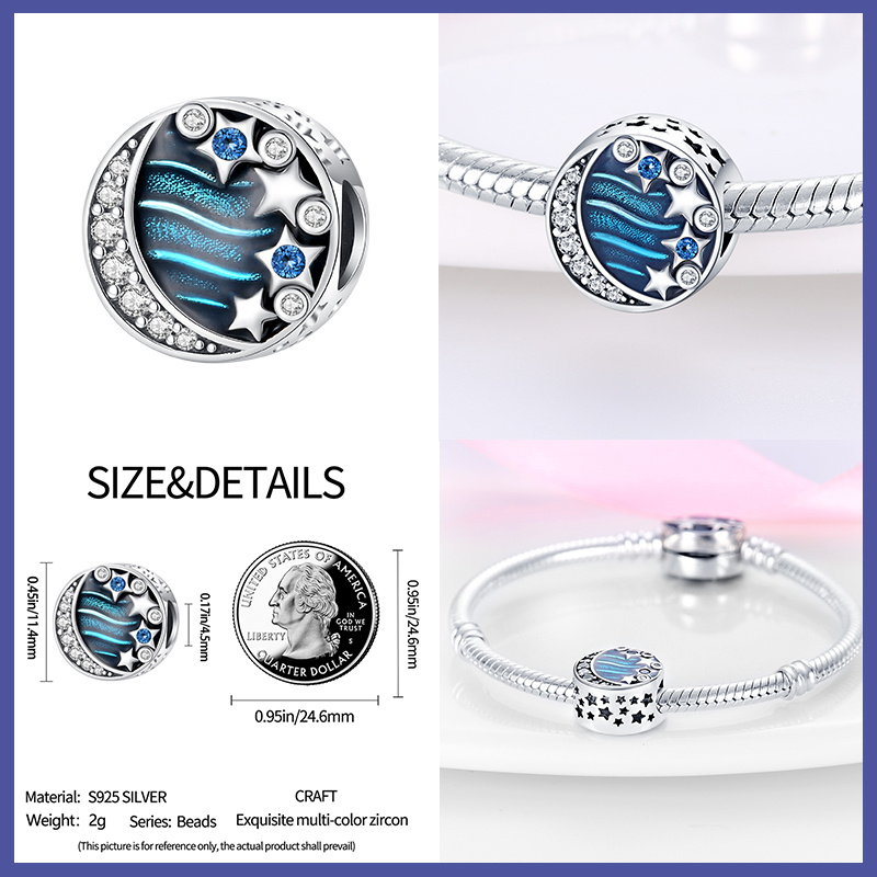 925 Sterling Silver New in Stars Moon Astronaut Charm Beads Adatto Pandora Bracciale originale Donna Ciondolo Perlina Gioielli fai da te Regalo