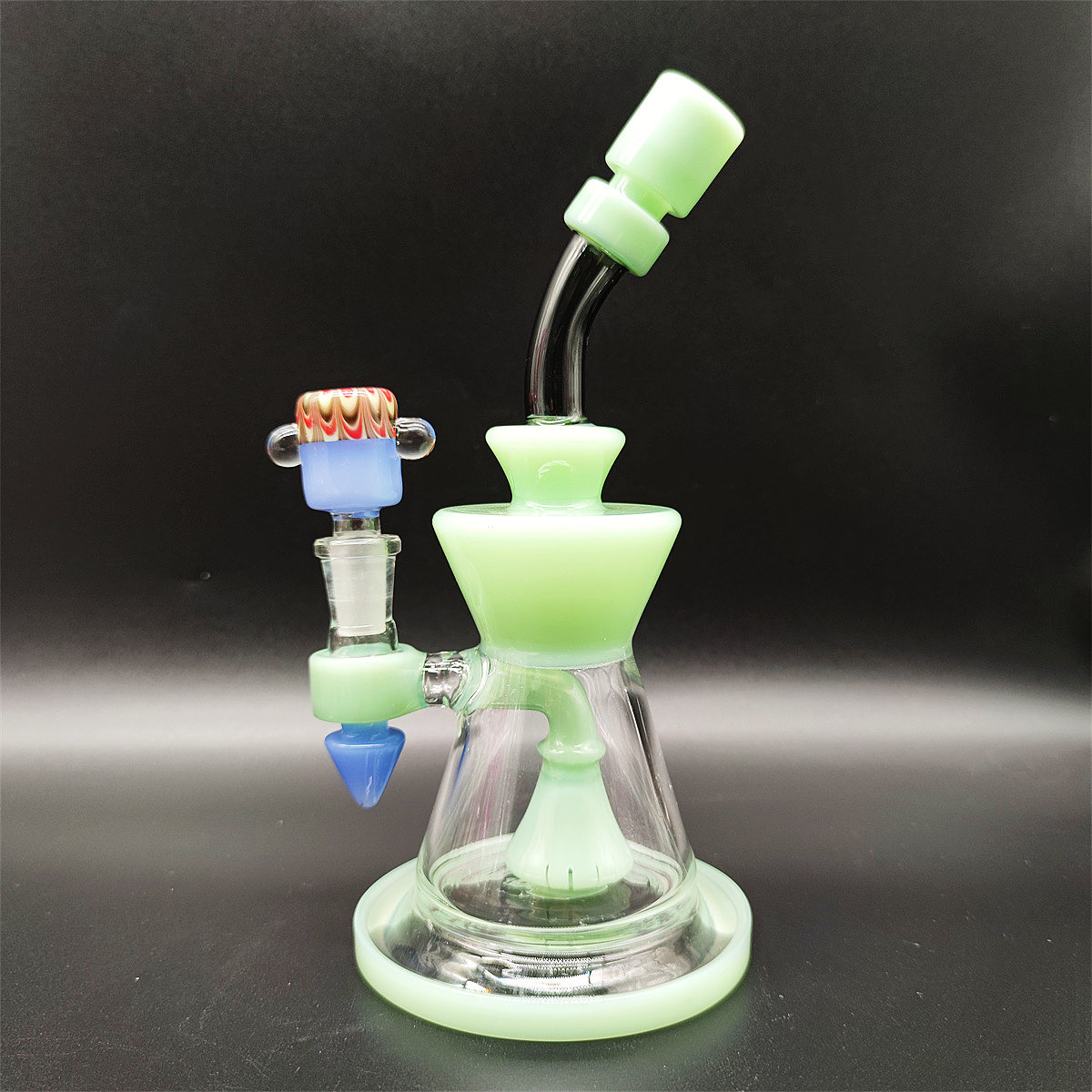 9" Heady Bong Glass Water Pipe Bong Turbine Percolator Cream Green Gem Style with Vivid Wig Wag Bowl Cyclone Bongs With Round 14mm Regular Bowl plus perc