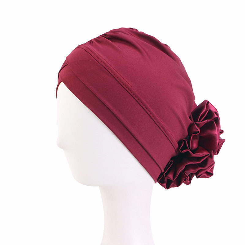 Turbante de flores de satén indio para mujer, hiyab interior musulmán, sombrero plisado, gorro para el cáncer de quimio, pañuelo para la cabeza, gorros elásticos para la caída del cabello, gorro nuevo