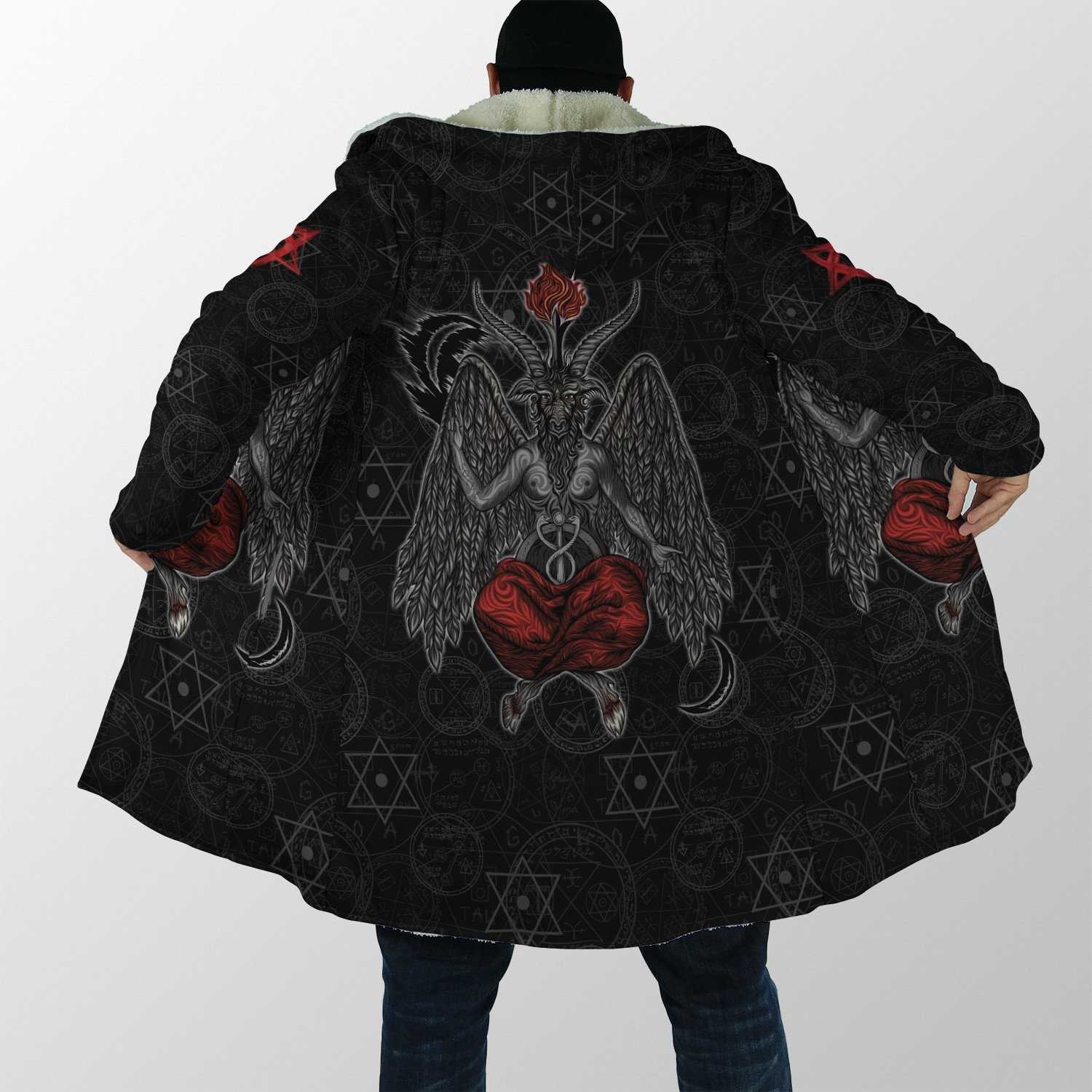 Herren Wollmischungen 2021 Winter Herren Kapuzenmantel Dark Satanic Skull Tattoo 3D-Druck Fleece Windjacke Unisex Lässiger warmer Kapuzenmantel PF05 HKD230718