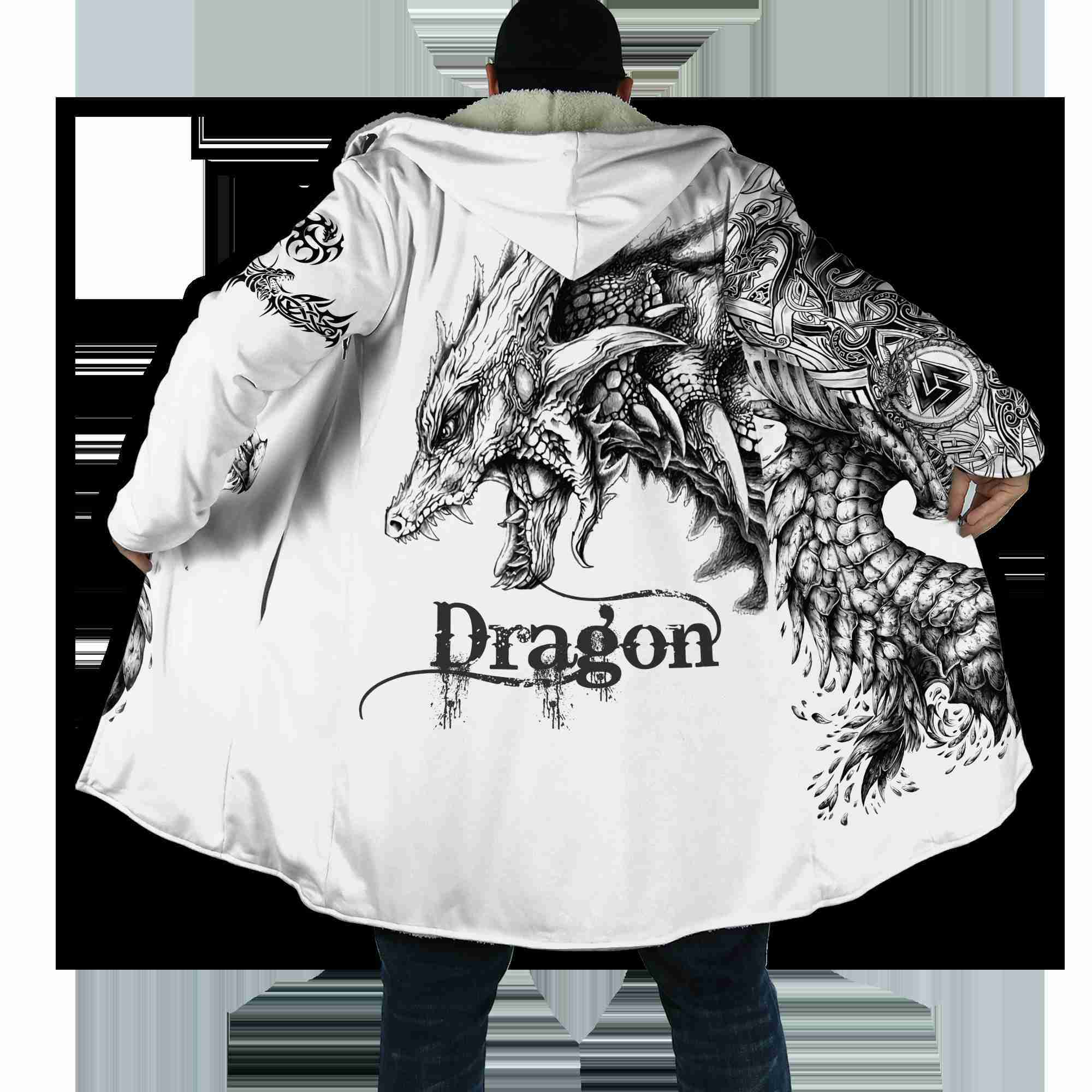 Hommes mélanges de laine 2021 hiver hommes cape crâne et dragon armure tatouage 3D impression polaire à capuche cape unisexe décontracté épais chaud manteau manteau PF30 HKD230718