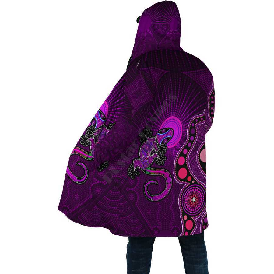 Męskie mieszanki wełny zimowi mężczyźni dla kobiet płaszcz z kapturem Aborygen naidoc Tydzień Purple Turtle Lizard Sun 3d Prowadź Perlee Wind Breaker Warm Hood Cloak HKD230718