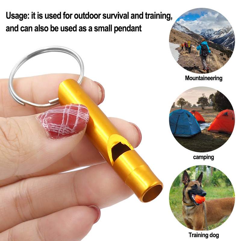 Alliage d'aluminium Sifflet Porte-clés Porte-clés Mini métal Gadgets d'extérieur pour la sécurité de survie d'urgence Sport Camping Outil de chasse sifflet d'entraînement pour animaux de compagnie