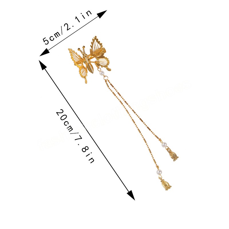 Gold Silver Butterfly Tassel Hairpin Elegant Female Futterfly Side Clip Fjäril