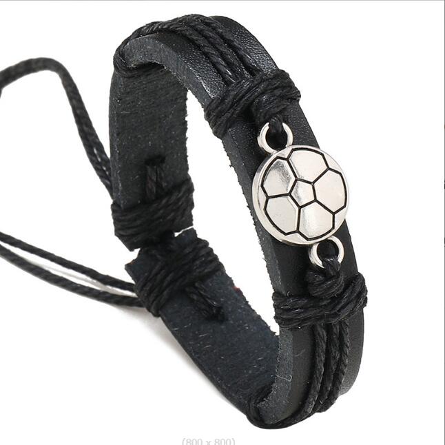 Pulsera 100% de cuero de vaca Fútbol Baloncesto Voleibol béisbol RugbyTurtle Lion Little Bear Hombre Pulsera de cuero genuino