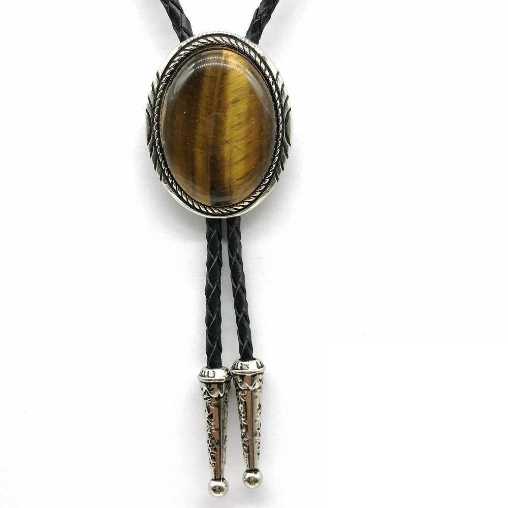 Bolo Ties All Season Unisex One Size Fashion Real Leather Rope Natural Agate Necktie Bolo Tie Western Cowboys Dropshipping HKD230719