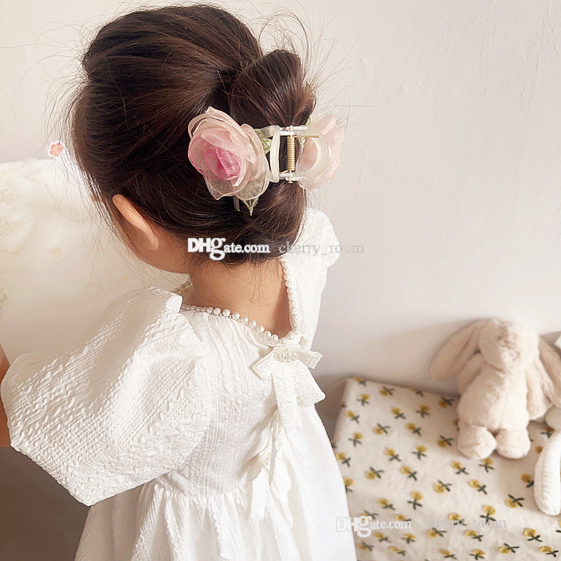 Dziewczęta księżniczka Hair Claws w stylu francuski ogród szyfonowy kwiat łuk akcesoria dla dzieci dzieci bajki słodkie barrettes włosy tiara b434