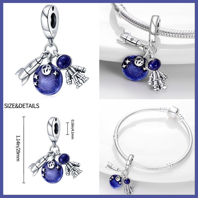 925 Sterling Silver New in Stars Moon Astronaut Charm Beads Fits Pandora Original Bracelet Women Pendant Bead DIY Jewelry Gift