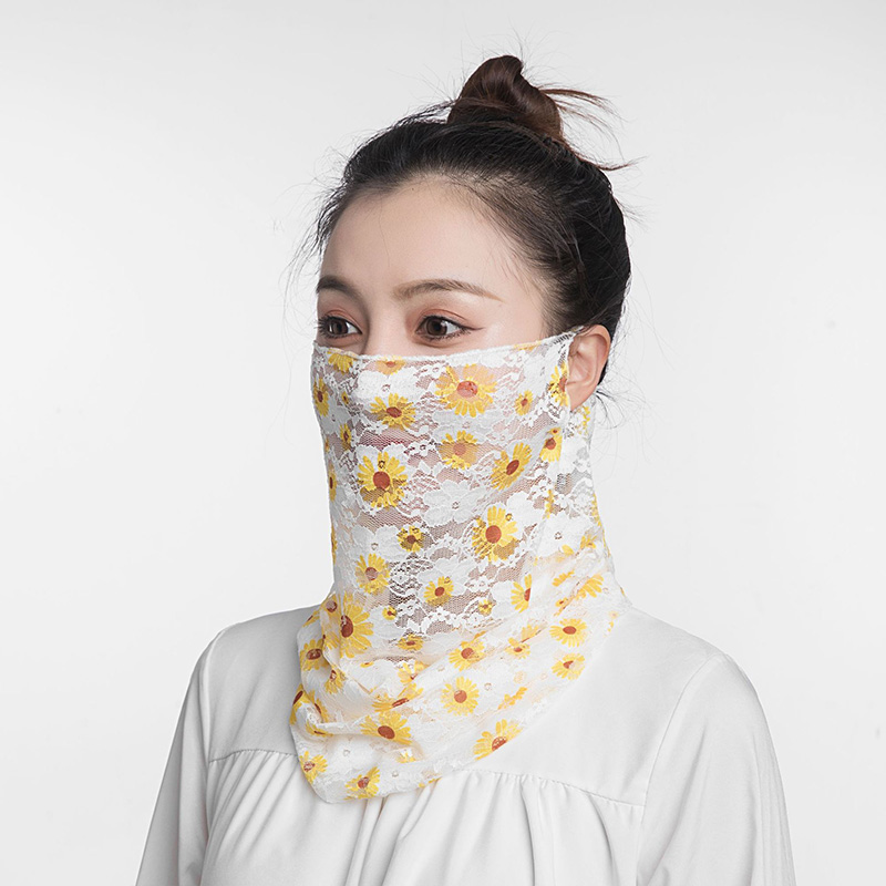 Nouveau été dentelle Protection solaire écharpe femmes visage couverture masque cou col écharpe cou châle Wrap Bandana foulards bandeau crème solaire