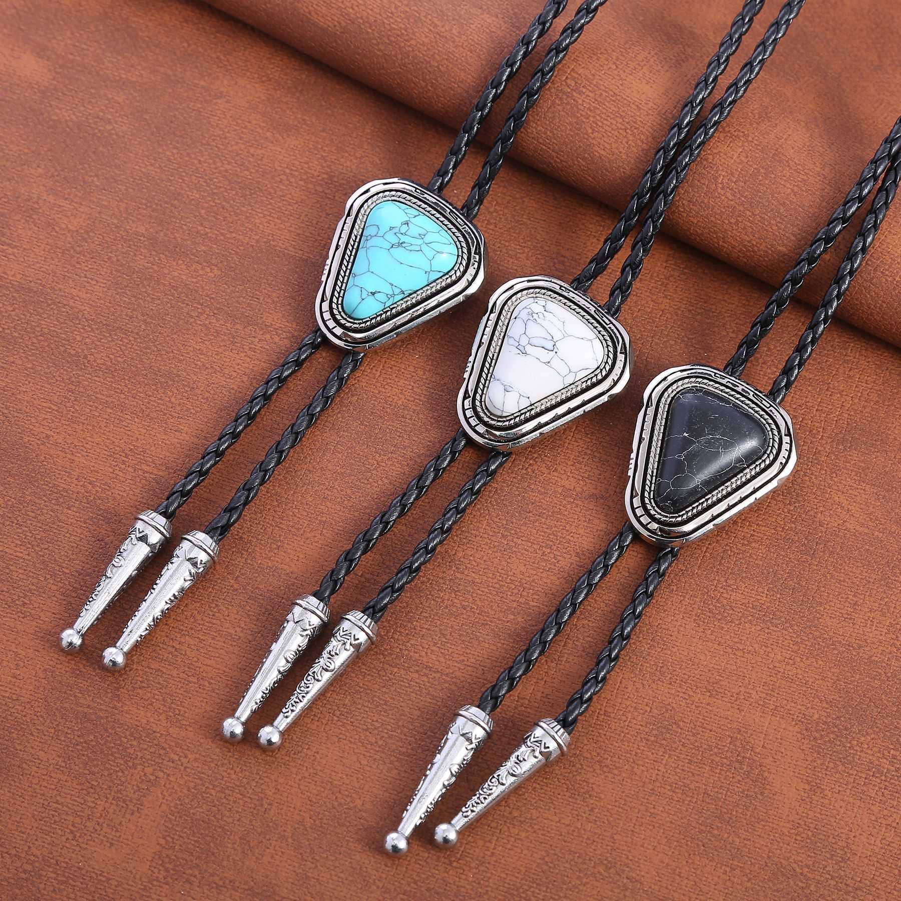 Bolo Ties New Navajo driehoek turquoise bolo tie kraag touw American western denim bolo tie HKD230720