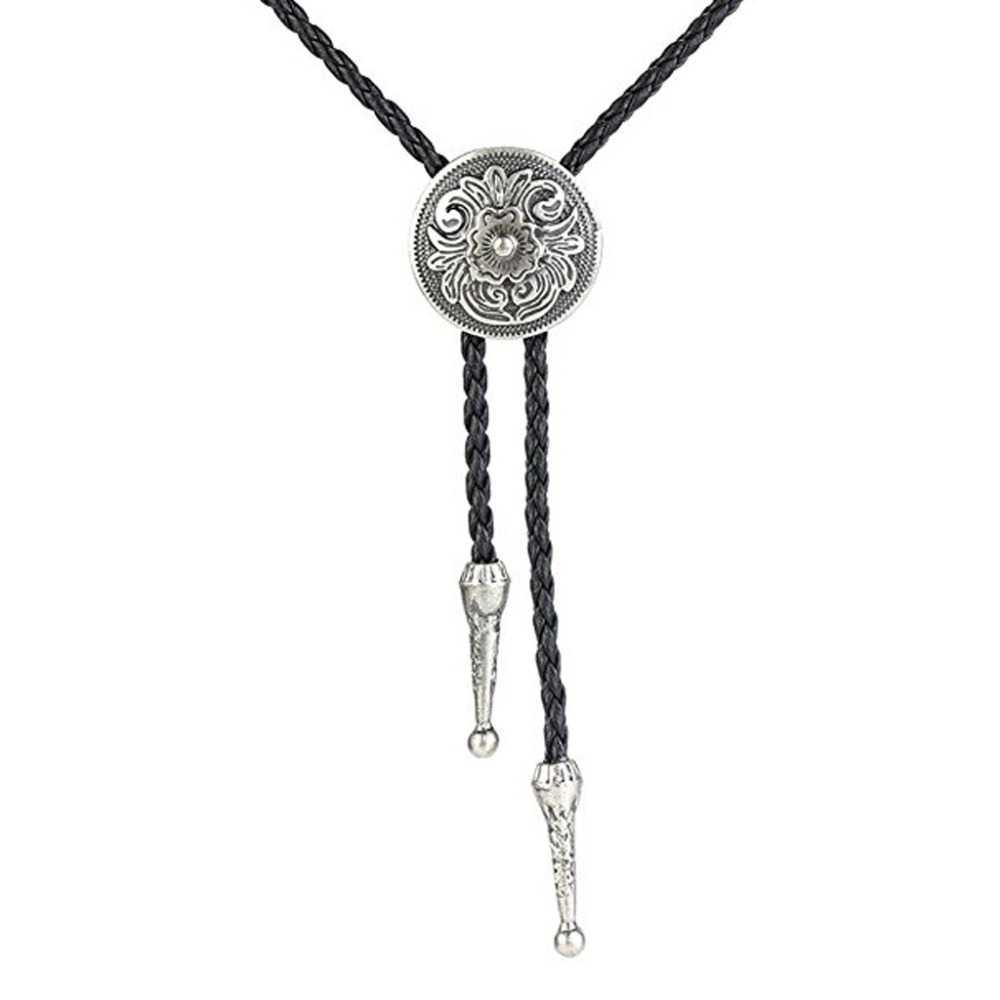 Bolo Ties Art Bolo Tie Antique Brass Silver Color FlowerTotem Round Backle調整可能な西部カウボーイノベルティタイHKD230719