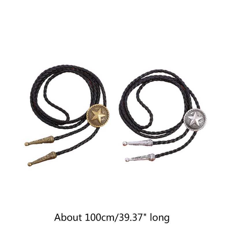 Bolo Ties American Bolo Tie Vintage Cowboy Western Metal Star Faux Leather Rope Halsband HKD230719