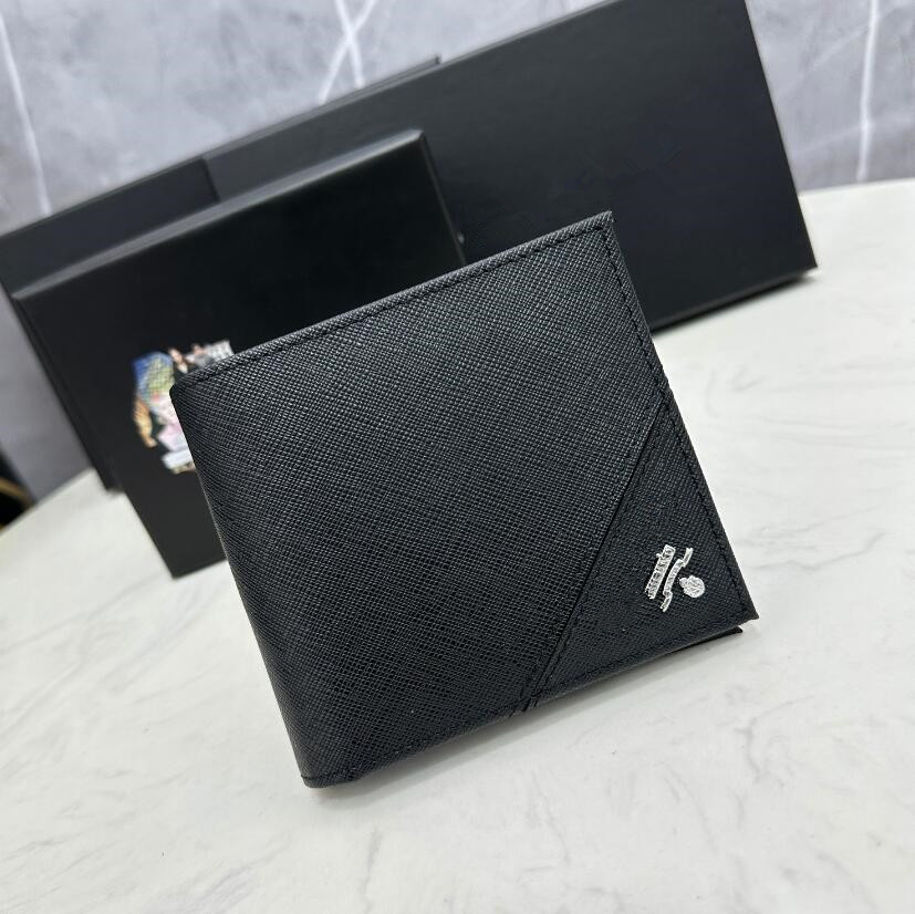 Luxury Bags Mens Leather Wallets Metal Triangle Short Wallet Brand Large Capacity Men's Long Wallets Clutch Bags Handbag Designer Male Suit Clip Zipper Pocket