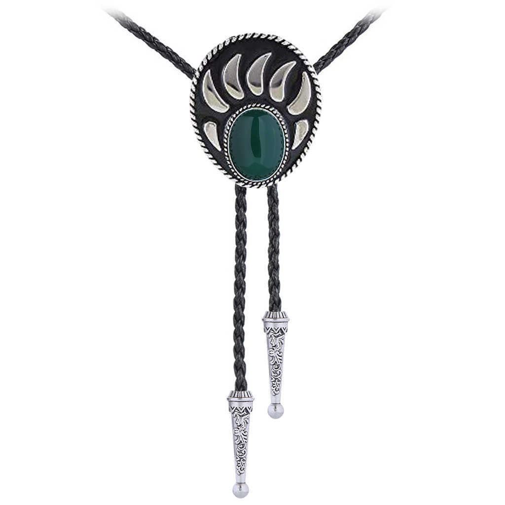 Bolo Cravates Totem Ours imprimé turquoise Oeil de tigre pierre bolo cravate collier corde Western cowboy bolo cravate HKD230719