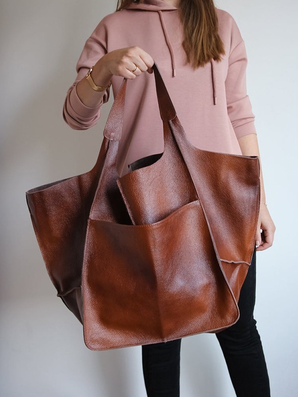 Sac fourre-tout uniforme automne/hiver - Grand sac simpliste en cuir souple, fourre-tout à une épaule de grande capacité, présenté dans des magazines, style designer