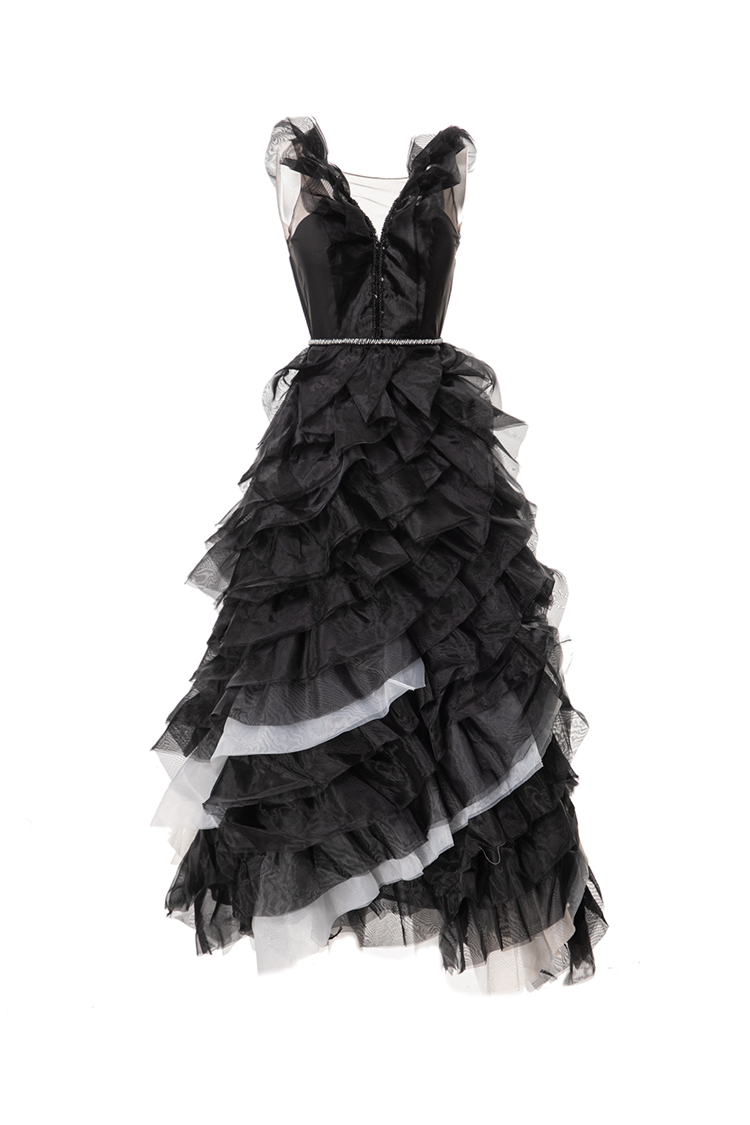 Robes de défilé pour femmes col rond sans manches à volants Lolita Designer créateur de mode soirée robe de bal