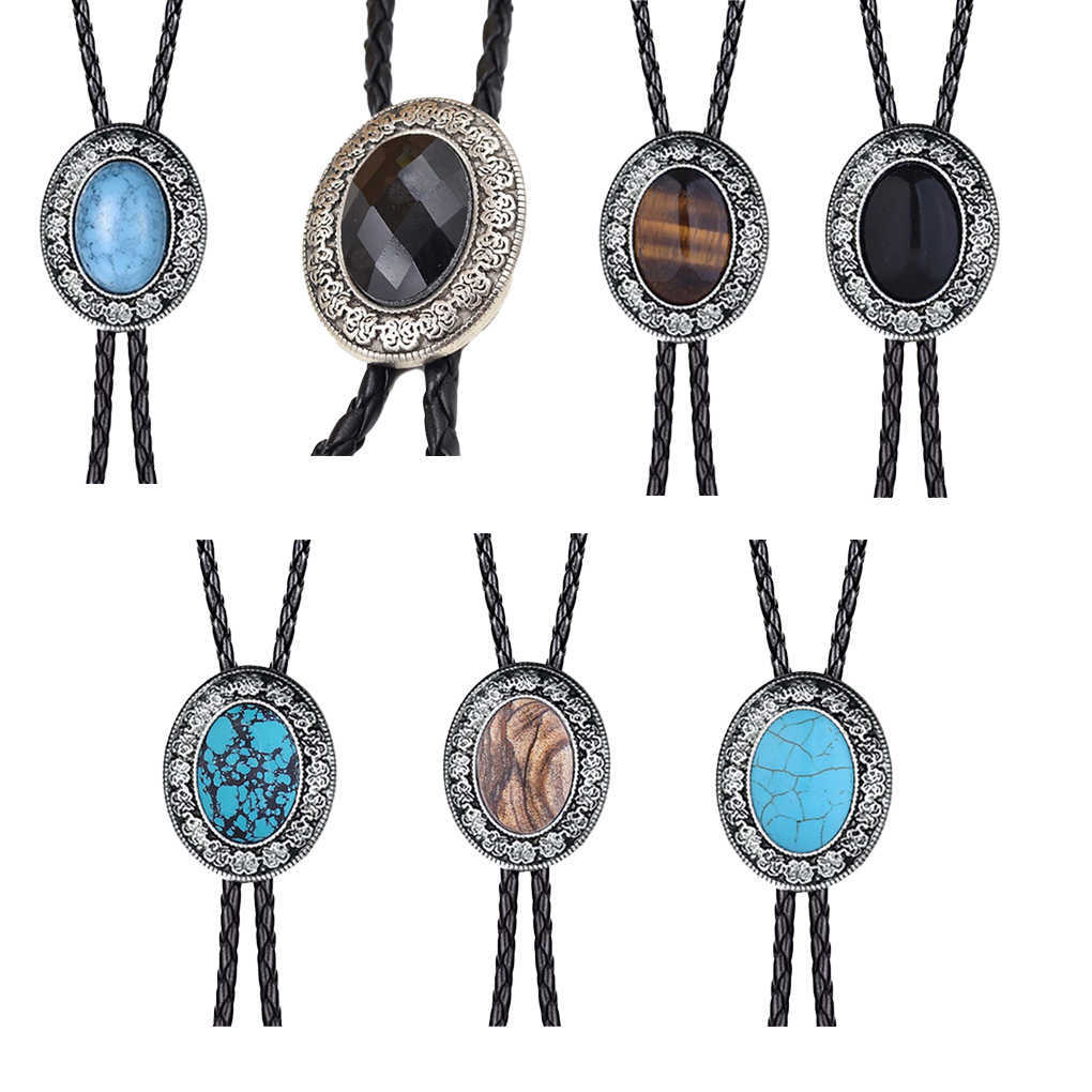 Bolo Ties Bolo Tie for Men Western Ties with PU Leather Cord Stone Pendant Necklace Men s Neckties Valentines Day Decorations Ornaments HKD230719