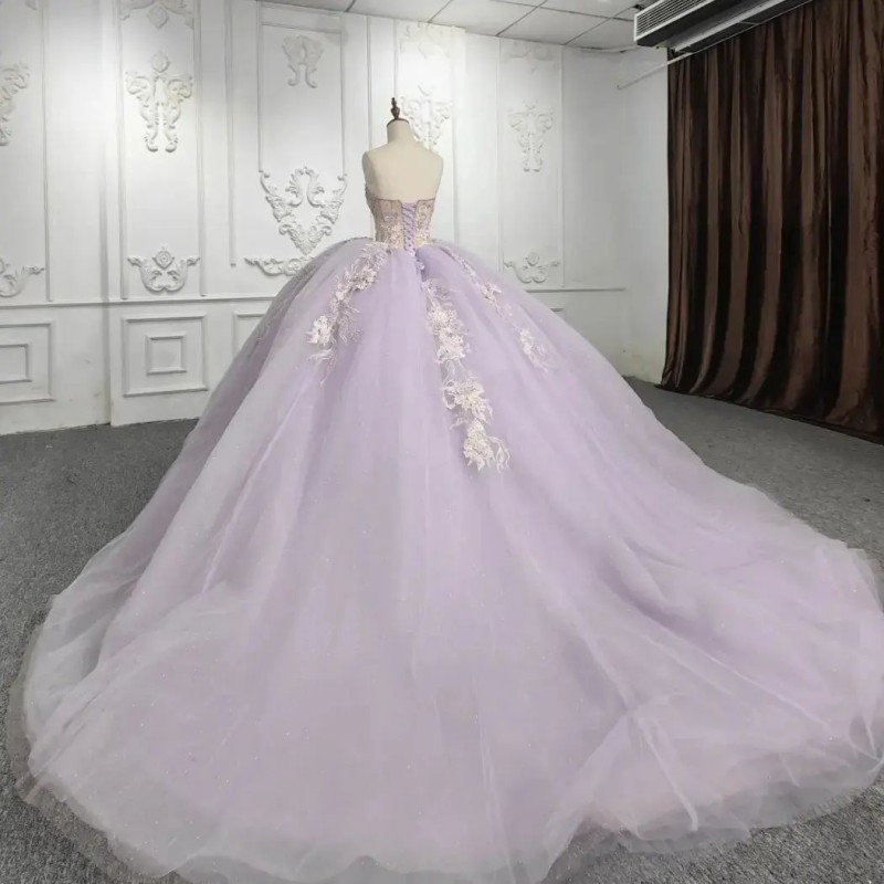 2024 Lavender Shiny Sweet 16 Ball Gown Dress Quinceanera Dresses Off Shoulder Applique Lace Prom Gowns Vestido De 15 Anos