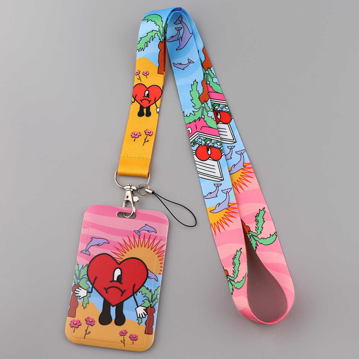 Red Hearts Cute Kawaii Neck Strap Keychain Lanyard ID Card Badge Holder Keycord DIY Hanging Rope Mobile Phone Accessories