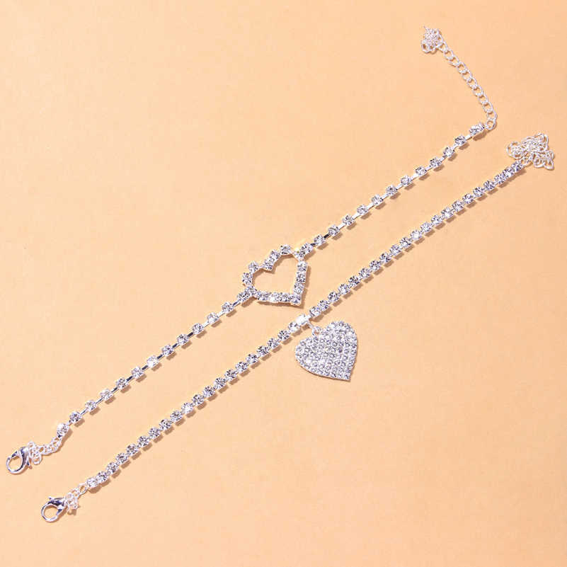 Strass Fußkettchen Verstellbare Strand Fußkette Luxus Herz Armband am Bein Barfuß Hochzeit Party Charm Weiblicher Schmuck 230719