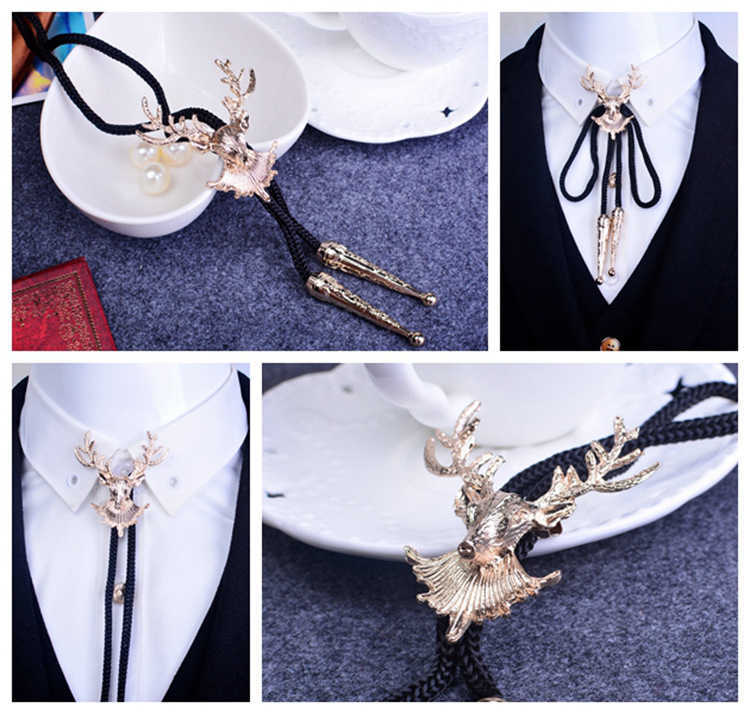 Bolo Ties Retro Deer Head Bolo Tie Bowtie Korean British Fashion Men's Women's Shirts T-shirts Accessories Long Sweater Chain Necklaces HKD230719