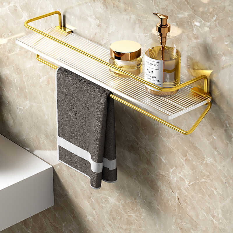 Luxury Bathroom Shelf with Towel Holder Acrylic Shampoo Storage Racks No-Drilling Bathroom Holder Bathroom Organizer Shelves L230704