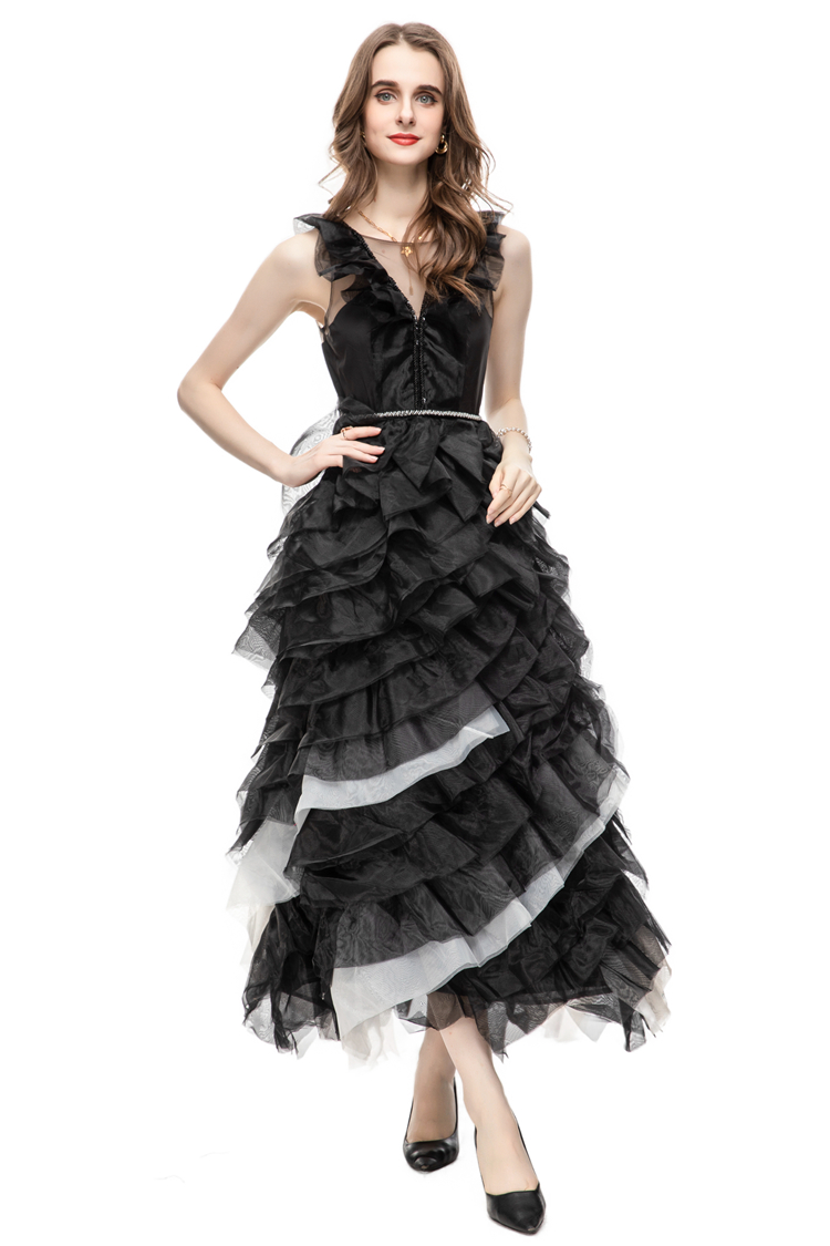 Women's Runway Dresses O Neck Sleeveless Tiered Ruffles Lolita Designer Fashion Designer Evening Party Prom Gown