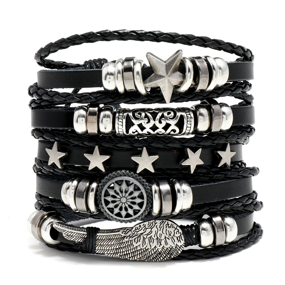 5 pièces/ensemble bricolage Bracelet en cuir Bracelet à la main Punk Bracelet Bracelets unisexe bijoux accessoires