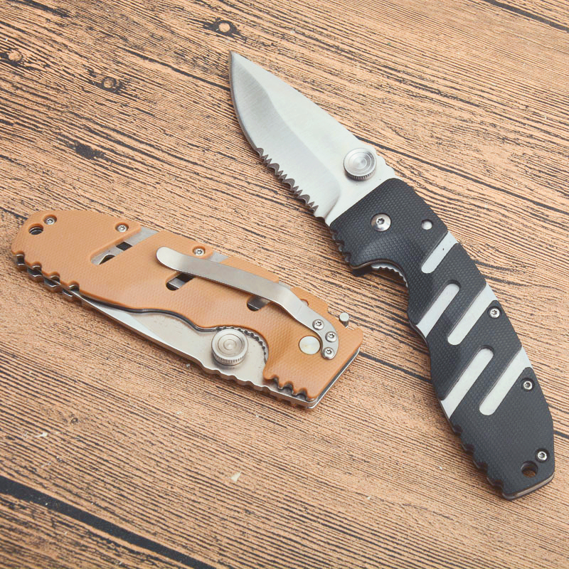 New C6813DN Survival Folding Knife 8Cr13Mov Satin Half Serration Blade G10/Steel Sheet Handle Outdoor EDC Pocket Knives with Retail Box