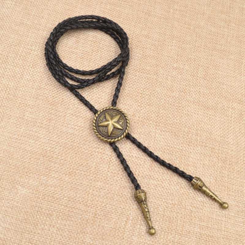 Bolo Ties American Bolo Tie Vintage Cowboy Western Metal Star Faux Leather Rope Halsband HKD230719